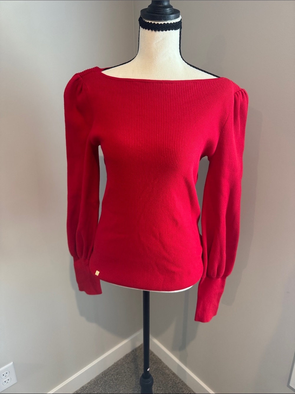 Lauren Ralph Lauren Red Off-the-Shoulder Ribbed Sweater